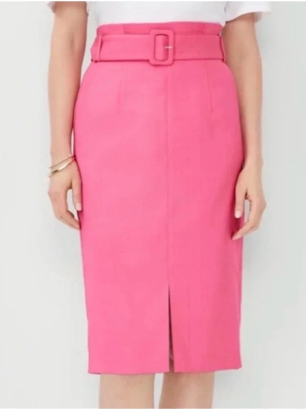Ann Taylor Paperbag Belted Front Slit Pencil Skirt Pink Charm Size 00 Barbiecore